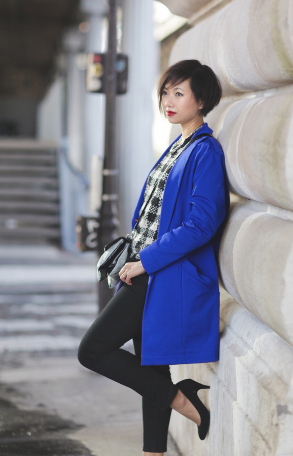 manteau femme bleu électrique