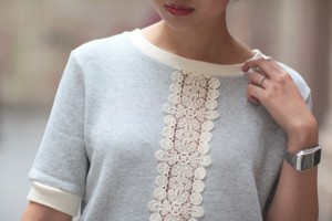 Pull Sweat-shirt Gris Fruit De La Passion Avec Dentelle - Taille 36, Occasion TBE
